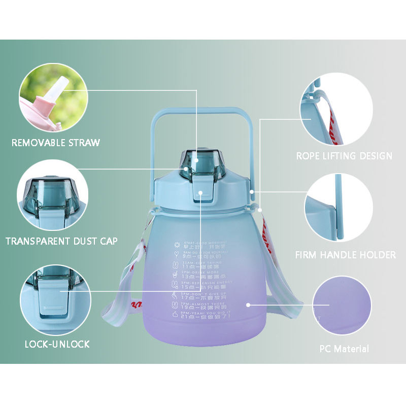 JXL 1300 мл градиент Симпатичные бутылки для воды с соломинкой Бутылки kawaii большой емкости с соломинкой для маркера времени и плечевым ремнем