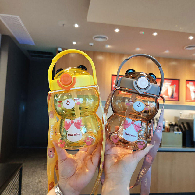 800 мл бутылка для воды «Милый медведь» для девочек и мальчиков - прозрачная пластиковая бутылка для питья без BPA с соломенной крышкой для активного отдыха