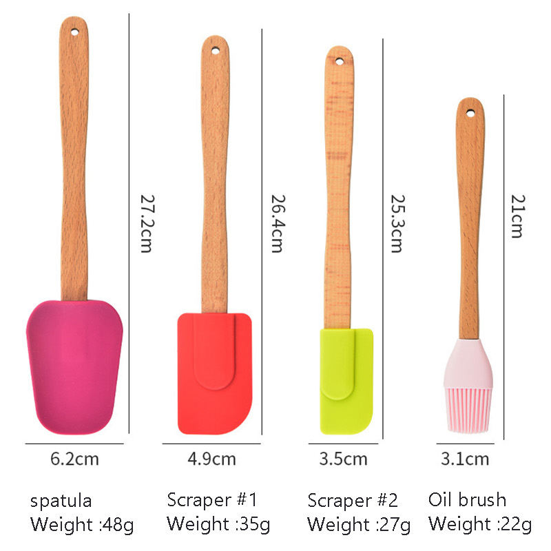 Мини-силиконовый набор кухонных принадлежностей, 9 предметов, силиконовая буковая щетка, скребок, деревянная ручка, крем, бытовые инструменты для выпечки