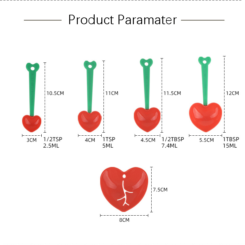 Пластиковая мерная ложка для любви, 5 предметов, кухонная мерная ложка для кофе, молока, приправ, набор с мерной ложкой